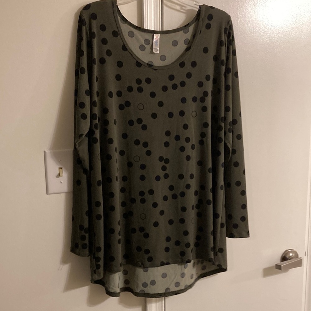 Green and black polka dot tunic